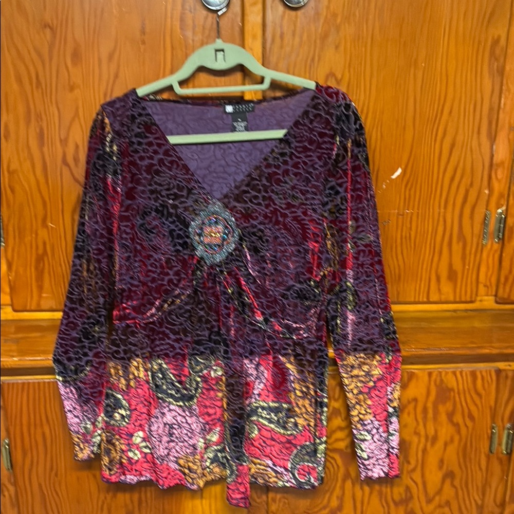 Chico's Purple and Pink Graphic Embellished Blouse